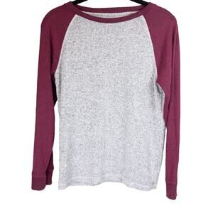Rumi + Ryder Slub Sweater Gray and Burgundy, Medium